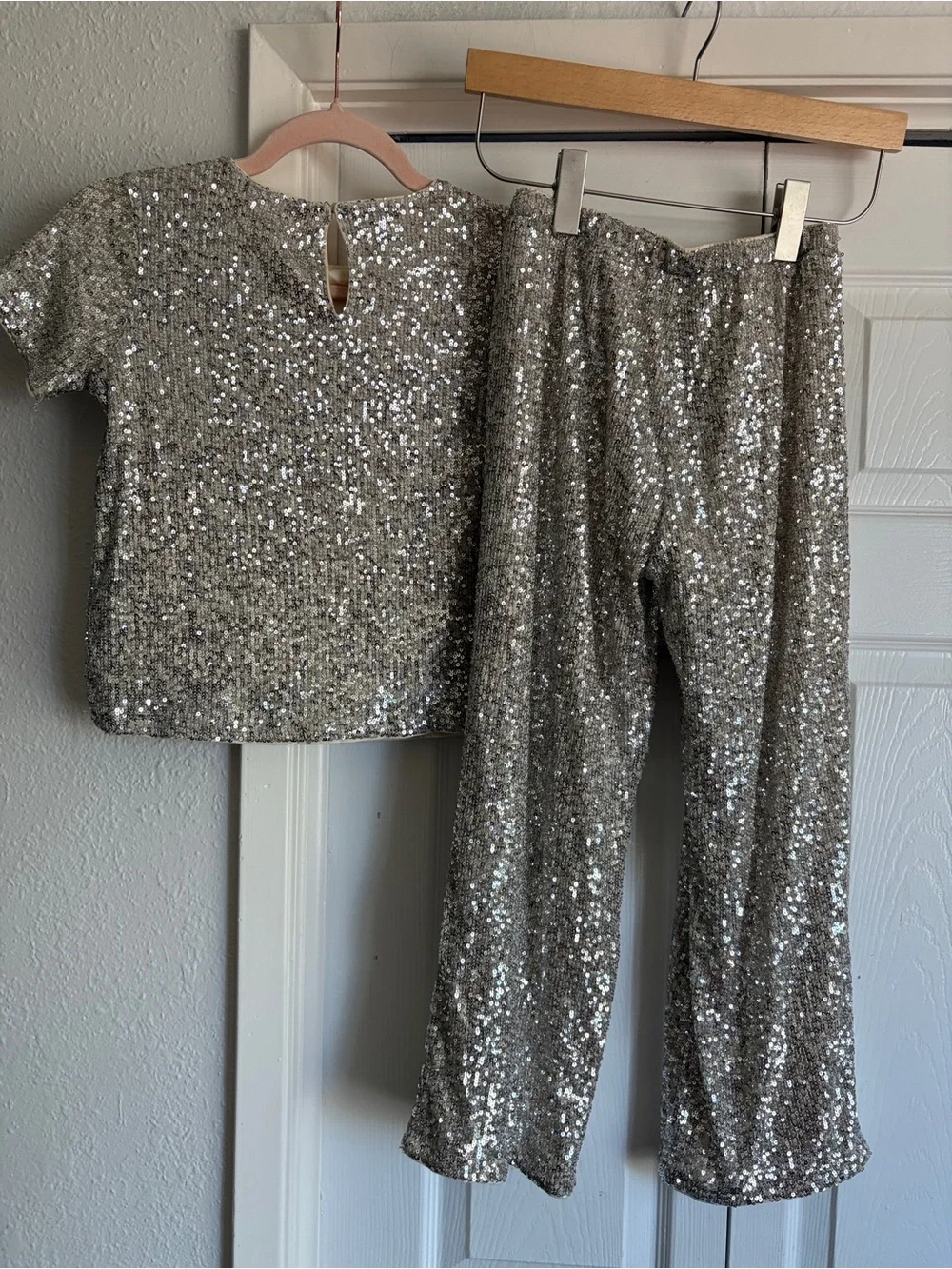 J. Crew Crewcuts Girls Silver Sequin Top & Pants Set